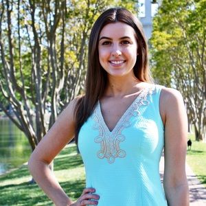 Lilly Pulitzer 4 Blue Teal Quilted Dress Gold